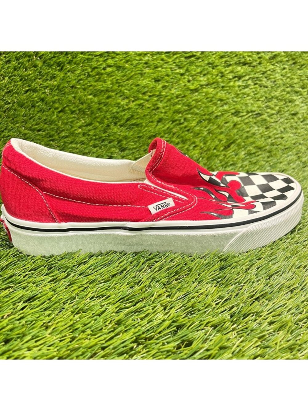 Vans Slip On Checker Flame Womens Size 8 Red Black Athletic Skate Shoes Sneakers
